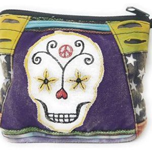 Sugar Skull Coin Purse Wallet  Small Cosmetic Bag Handcrafted